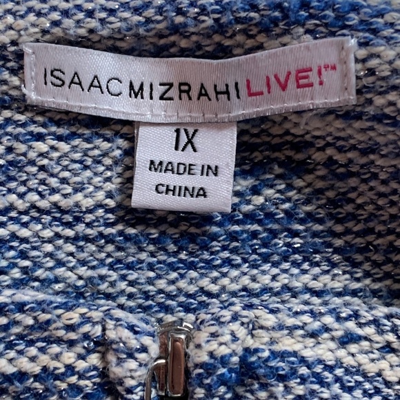 Isaac Mizrahi Live! Womens Size XL Cardigan Blue & White Full Zip Sweater - Picture 12 of 15